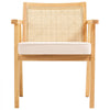 VEVOR Mid Century Modern Rattan Chair, Upholstered Velvet Accent Chair with Rattan Back, Retro Living Room Chair for Living Room, Bedroom, Reading Room, and Office, Beige
