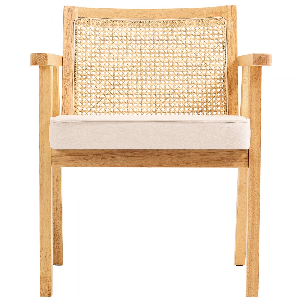 VEVOR Mid Century Modern Rattan Chair, Upholstered Velvet Accent Chair with Rattan Back, Retro Living Room Chair for Living Room, Bedroom, Reading Room, and Office, Beige