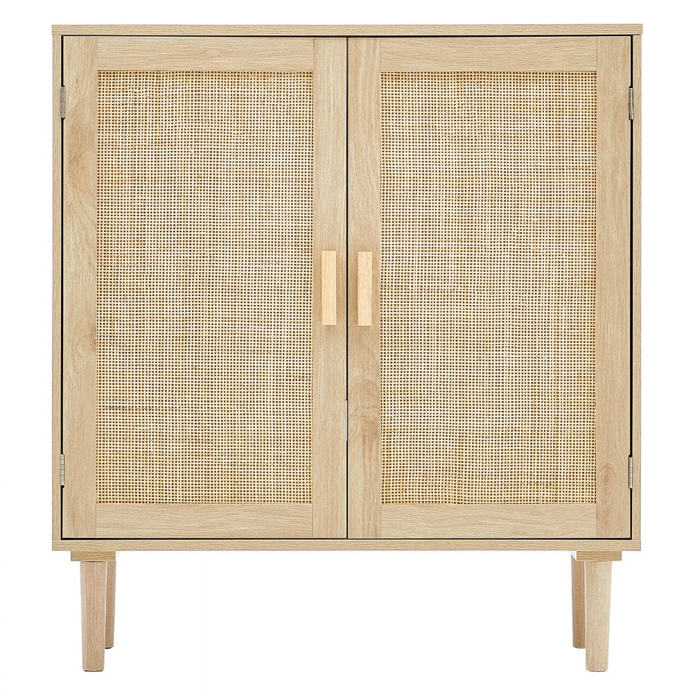 VEVOR Rattan Cabinet, Rattan Storage Cabinet with 2 Magnetic Doors and Adjustable Shelves, Sideboard Buffet Cabinet for Hallway, Entryway, Living Room, or Kitchen, Natural