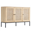 VEVOR Rattan Cabinet, Rattan Storage Cabinet with 3 Magnetic Doors and Adjustable Shelves, Sideboard Buffet Cabinet for Hallway, Entryway, Living Room, or Kitchen, Natural