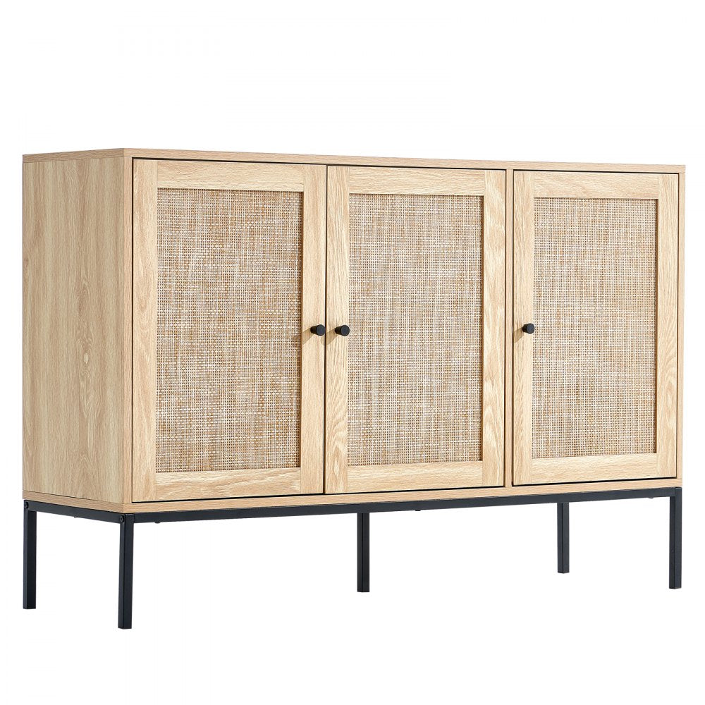 VEVOR Rattan Cabinet, Rattan Storage Cabinet with 3 Magnetic Doors and Adjustable Shelves, Sideboard Buffet Cabinet for Hallway, Entryway, Living Room, or Kitchen, Natural