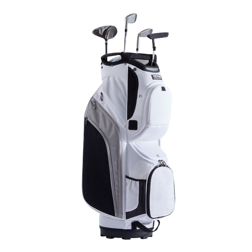 VEVOR Golf Cart Bag with 14 Way Organizer Divider Top, 36” 13 Pockets Premium Nylon Cart Bag, Durable Golf Bags with Handles & Dust Cover & Detachable Straps for Men & Women, White Color-Block