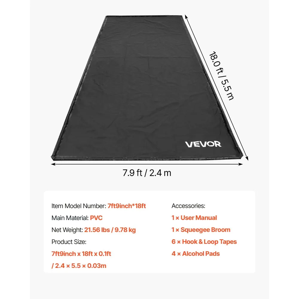 VEVOR Containment Mat, 7 ft 9 in x 18 ft, Non-Slip PVC Garage Floor Mat with a Cleaning Squeegee, Heavy Duty Durable Waterproof Containment Protection from Snow, Rain and Mud for Cars Parking, Black