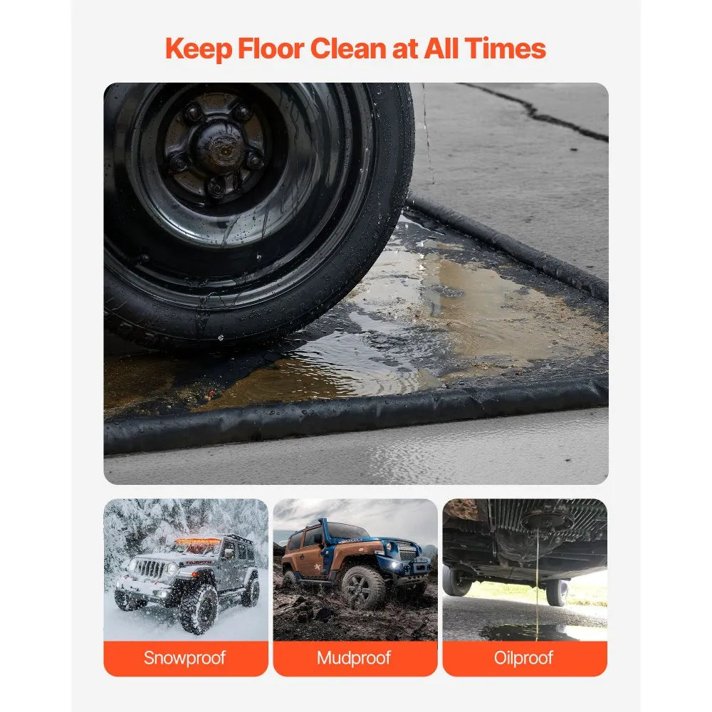 VEVOR Containment Mat, 8 ft 6 in x 20 ft, Non-Slip PVC Garage Floor Mat with a Cleaning Squeegee, Heavy Duty Durable Waterproof Protection from Snow, Rain and Mud for Cars SUVs Trucks Parking, Black
