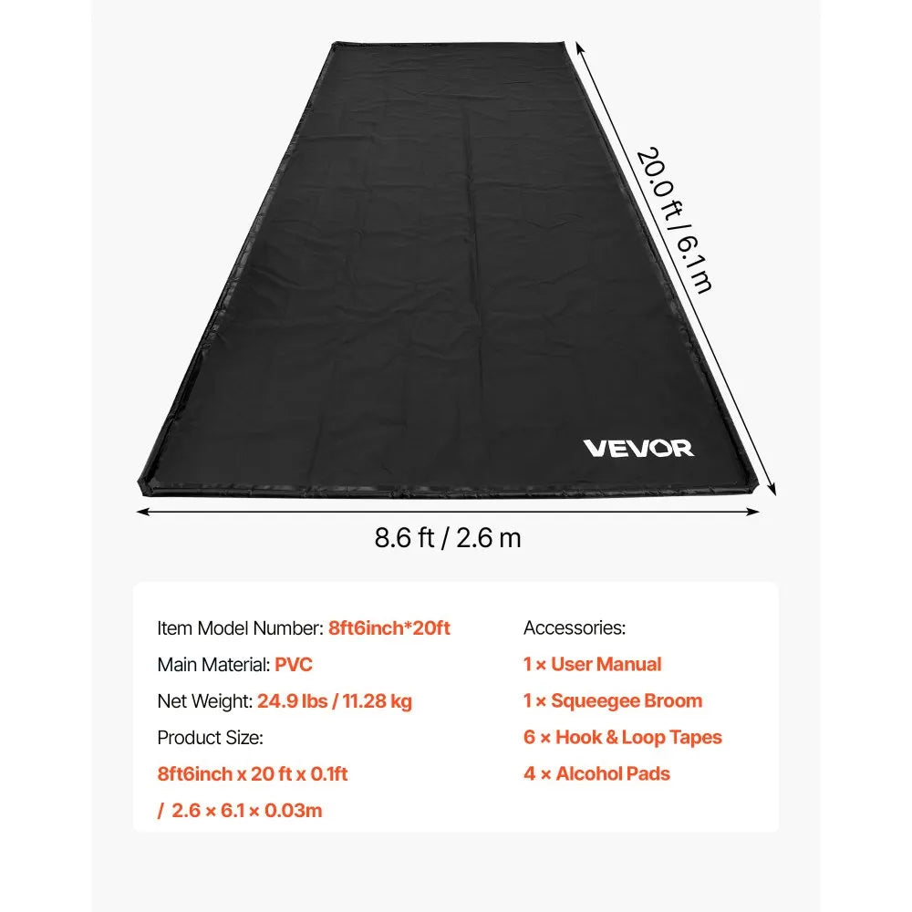VEVOR Containment Mat, 8 ft 6 in x 20 ft, Non-Slip PVC Garage Floor Mat with a Cleaning Squeegee, Heavy Duty Durable Waterproof Protection from Snow, Rain and Mud for Cars SUVs Trucks Parking, Black