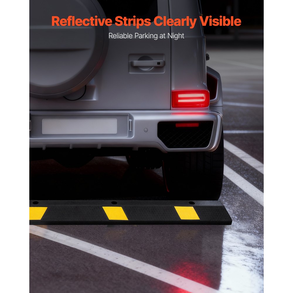 VEVOR Parking Stopper, 72 Inch Heavy Duty Parking Aid for Garage, Rubber Curb Garage Floor Stopper with Reflective Strips, Vehicles Gadgets for Cars Vans Trucks Tire Wheel Guide Block Stops Bumpers