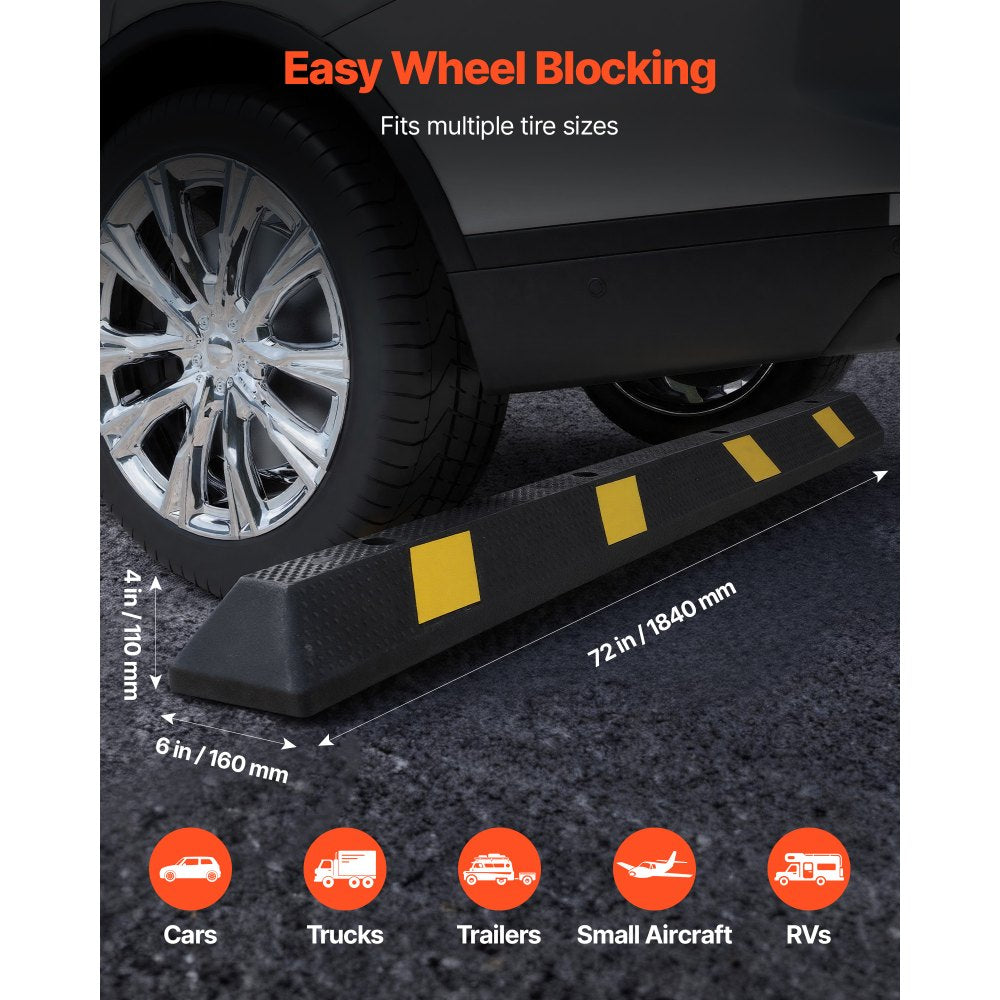 VEVOR Parking Stopper, 72 Inch 2 Pcs Heavy Duty Parking Aid for Garage, Rubber Curb Garage Floor Stopper with Reflective Strips, Aid Gadgets for Cars Vans Trucks Tire Wheel Guide Block Stops Bumpers