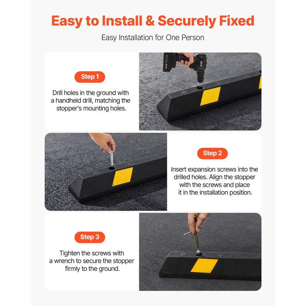 VEVOR Parking Stopper, 72 Inch 2 Pcs Heavy Duty Parking Aid for Garage, Rubber Curb Garage Floor Stopper with Reflective Strips, Aid Gadgets for Cars Vans Trucks Tire Wheel Guide Block Stops Bumpers