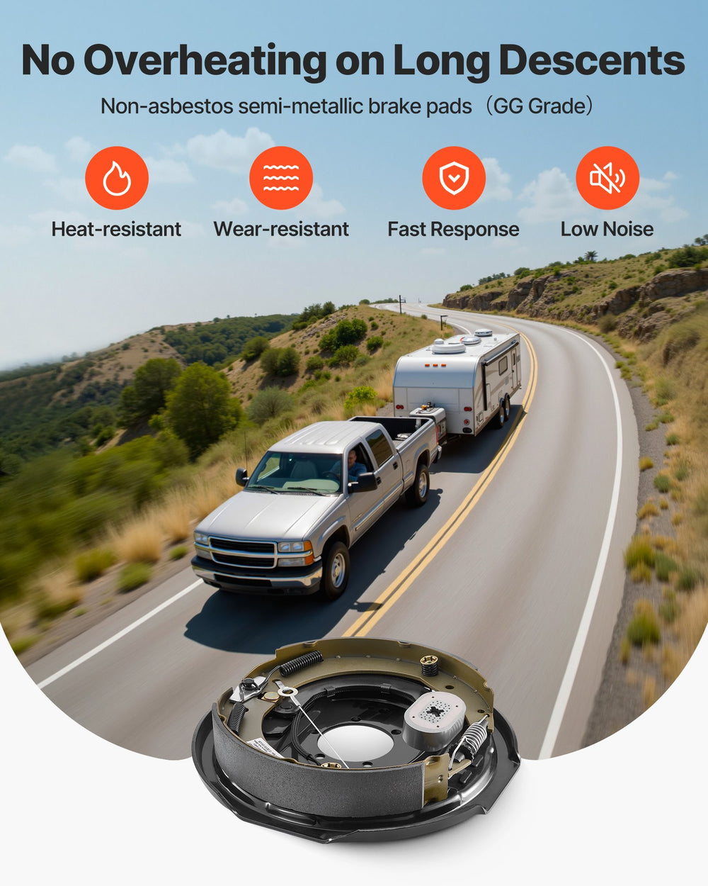 No overheating on long descents graphic (heat-resistant, wear-resistant, fast response, low noise)
