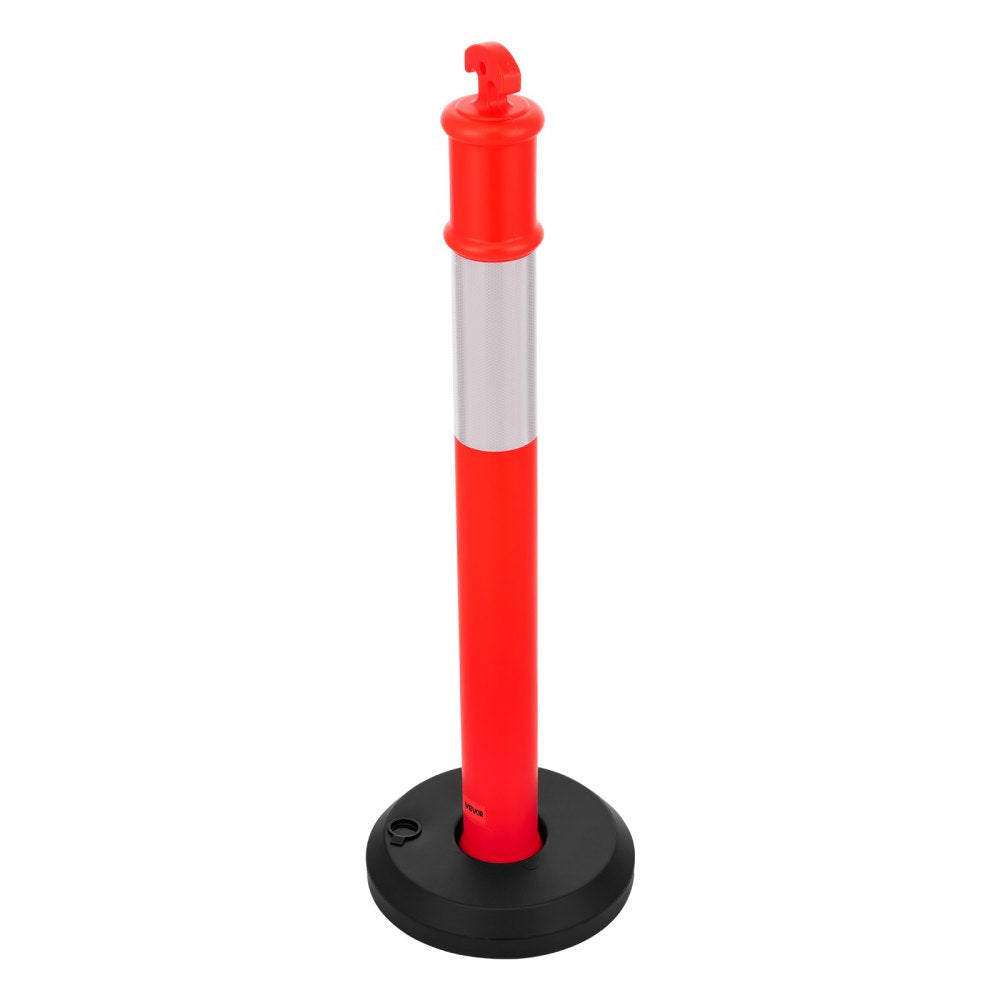 VEVOR 3 Pack Traffic Delineator Posts, 48 inches Traffic Safety Cones with Fillable Base and Reflective Strips, Heavy Duty Delineator Posts for Construction Site, Parking Lot, Crowd Control, Red