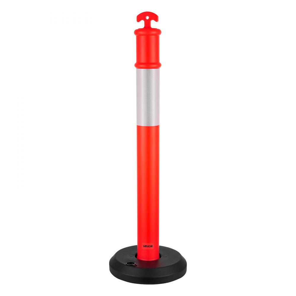 VEVOR 3 Pack Traffic Delineator Posts, 48 inches Traffic Safety Cones with Fillable Base and Reflective Strips, Heavy Duty Delineator Posts for Construction Site, Parking Lot, Crowd Control, Red
