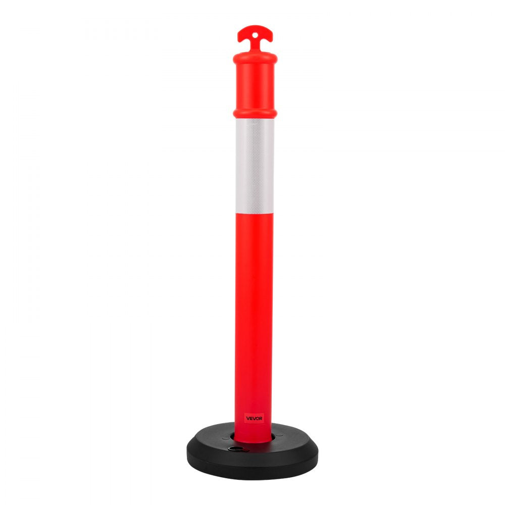 VEVOR 3 Pack Traffic Delineator Posts, 48 inches Traffic Safety Cones with Fillable Base and Reflective Strips, Heavy Duty Delineator Posts for Construction Site, Parking Lot, Crowd Control, Red