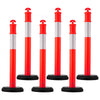 VEVOR 6 Pack Traffic Delineator Posts, 48 inches Traffic Safety Cones with Fillable Base and Reflective Strips, Heavy Duty Delineator Posts for Construction Site, Parking Lot, Crowd Control, Red