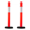 VEVOR 2 Pack Traffic Delineator Posts, 48 inches Traffic Safety Cones with Fillable Base and Reflective Strips, Heavy Duty Delineator Posts for Construction Site, Parking Lot, Crowd Control, Red