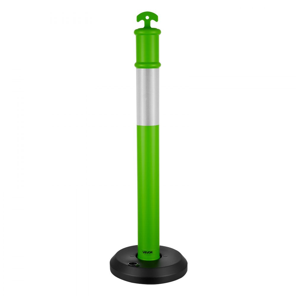 VEVOR 3 Pack Traffic Delineator Posts, 48 inches Traffic Safety Cones with Fillable Base and Reflective Strips, Heavy Duty Delineator Posts for Construction Site, Parking Lot, Crowd Control, Green