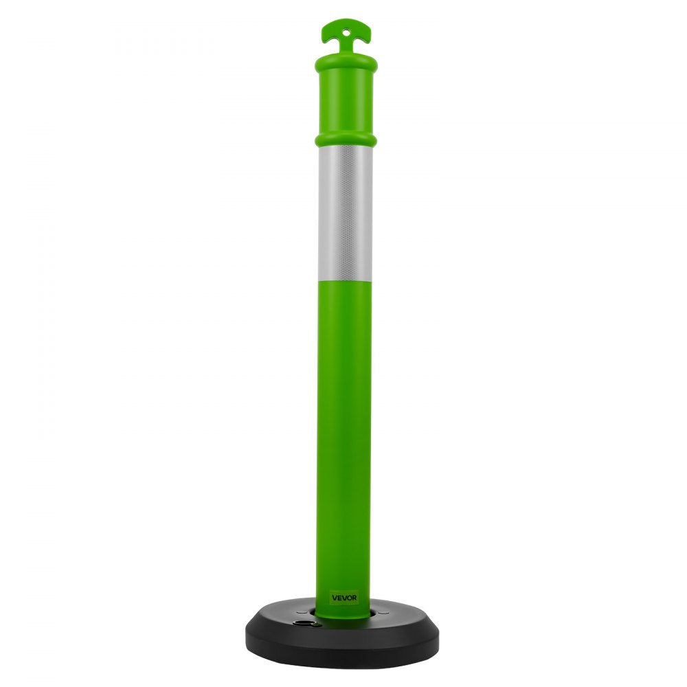 VEVOR 3 Pack Traffic Delineator Posts, 48 inches Traffic Safety Cones with Fillable Base and Reflective Strips, Heavy Duty Delineator Posts for Construction Site, Parking Lot, Crowd Control, Green