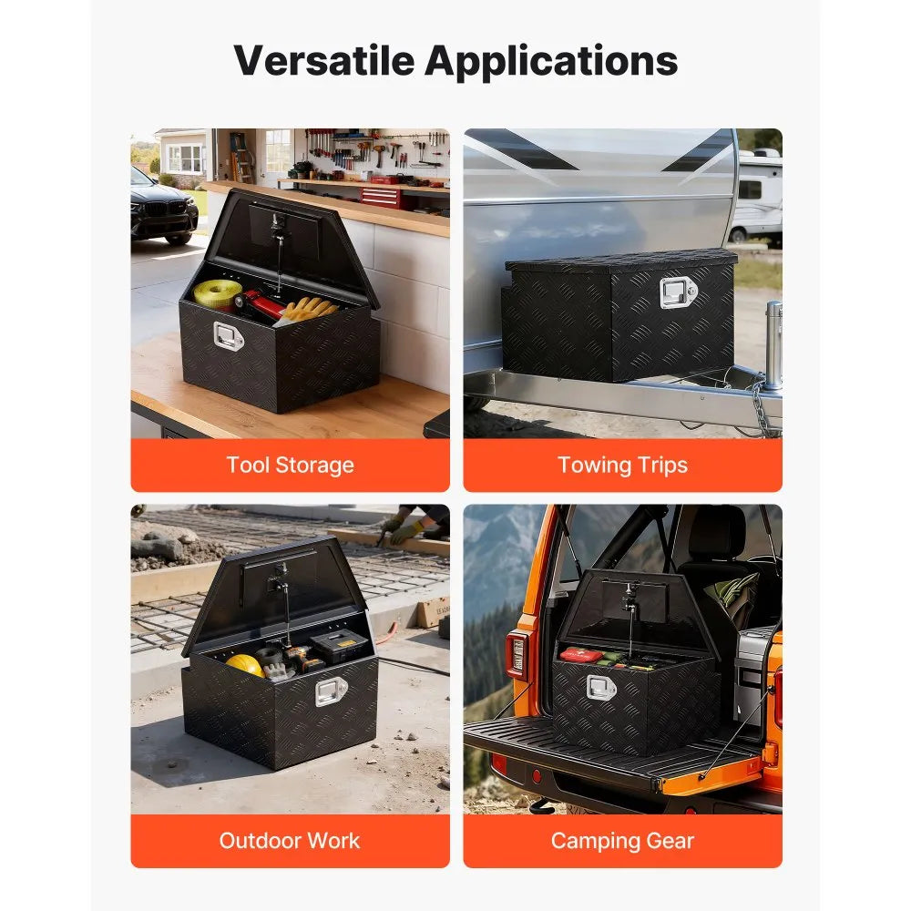 VEVOR Trailer Tongue Box, 26" x 13" x 12" Aluminum Trailer Tongue Tool Box, Heavy Duty Storage Organizer with Lock and Keys, Utility Tool Chest for Pickup Truck Bed, RV, SUV, Off-Road Vehicle, Black