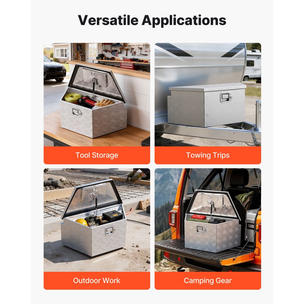 VEVOR Trailer Tongue Box, 26" x 13" x 12" Aluminum Trailer Tongue Tool Box, Heavy Duty Storage Organizer with Lock and Keys, Utility Tool Chest for Pickup Truck Bed, RV, SUV, Off-Road Vehicle, Silver