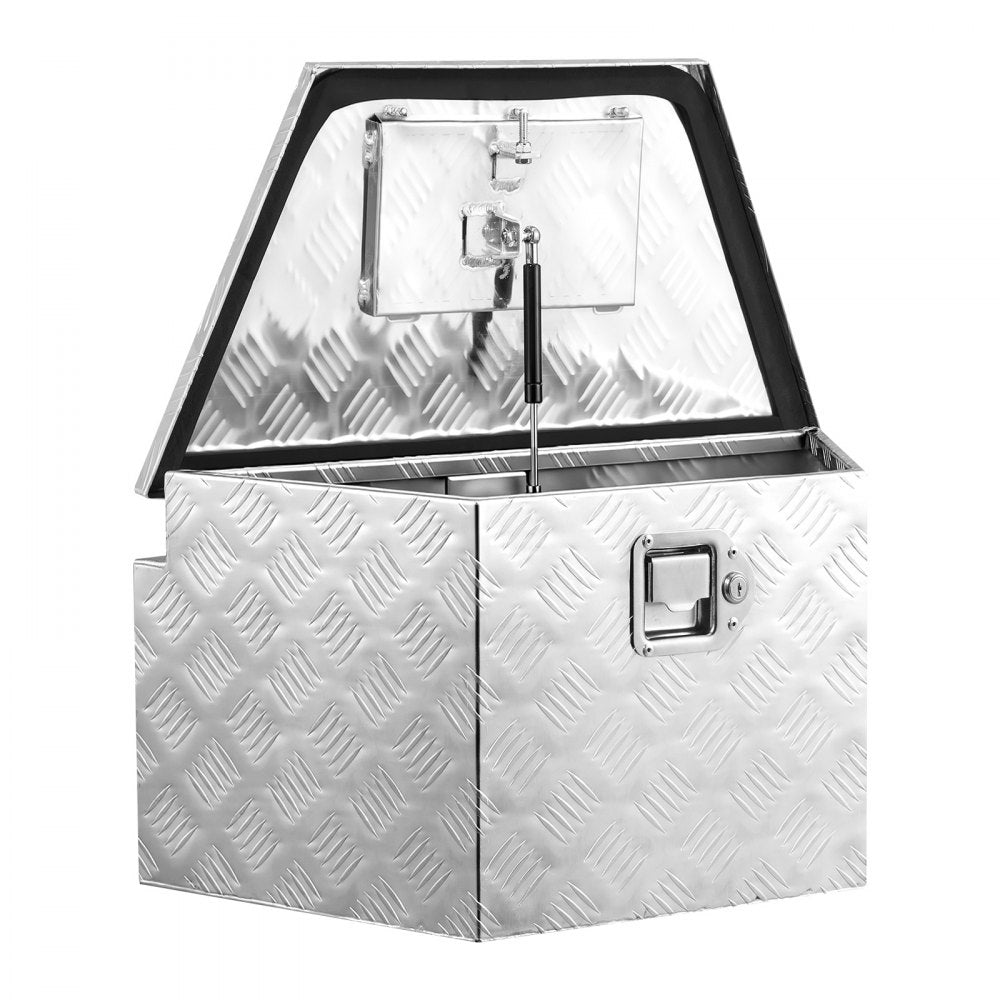 VEVOR Trailer Tongue Box, 26" x 13" x 12" Aluminum Trailer Tongue Tool Box, Heavy Duty Storage Organizer with Lock and Keys, Utility Tool Chest for Pickup Truck Bed, RV, SUV, Off-Road Vehicle, Silver