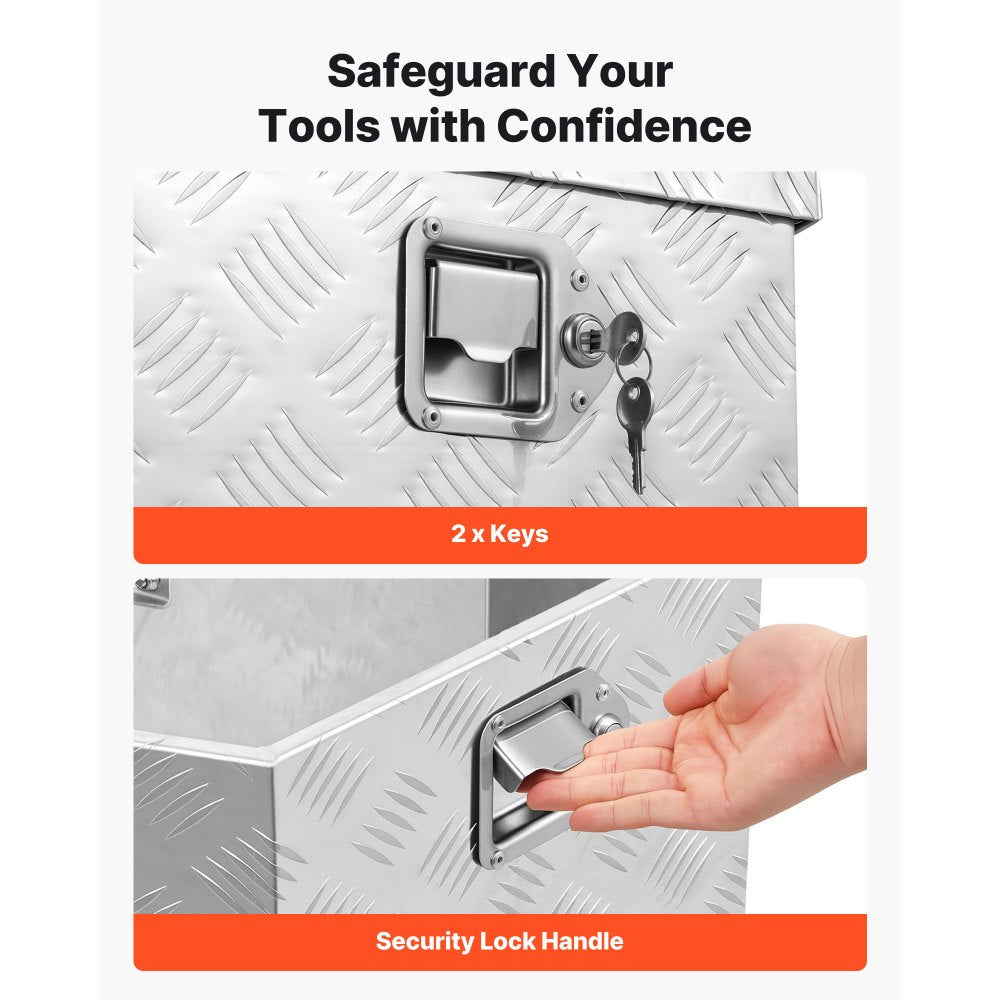 VEVOR Trailer Tongue Box, 29" x 16.1" x 18" Aluminum Trailer Tongue Tool Box, Heavy Duty Storage Organizer with Lock & Keys, Utility Tool Chest for Pickup Truck Bed, RV, SUV, Off-Road Vehicle, Silver