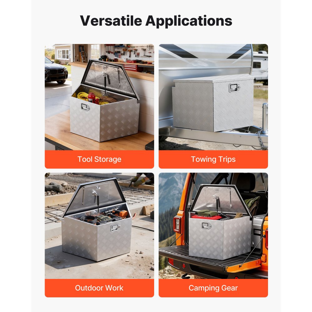 VEVOR Trailer Tongue Box, 29" x 16.1" x 18" Aluminum Trailer Tongue Tool Box, Heavy Duty Storage Organizer with Lock & Keys, Utility Tool Chest for Pickup Truck Bed, RV, SUV, Off-Road Vehicle, Silver