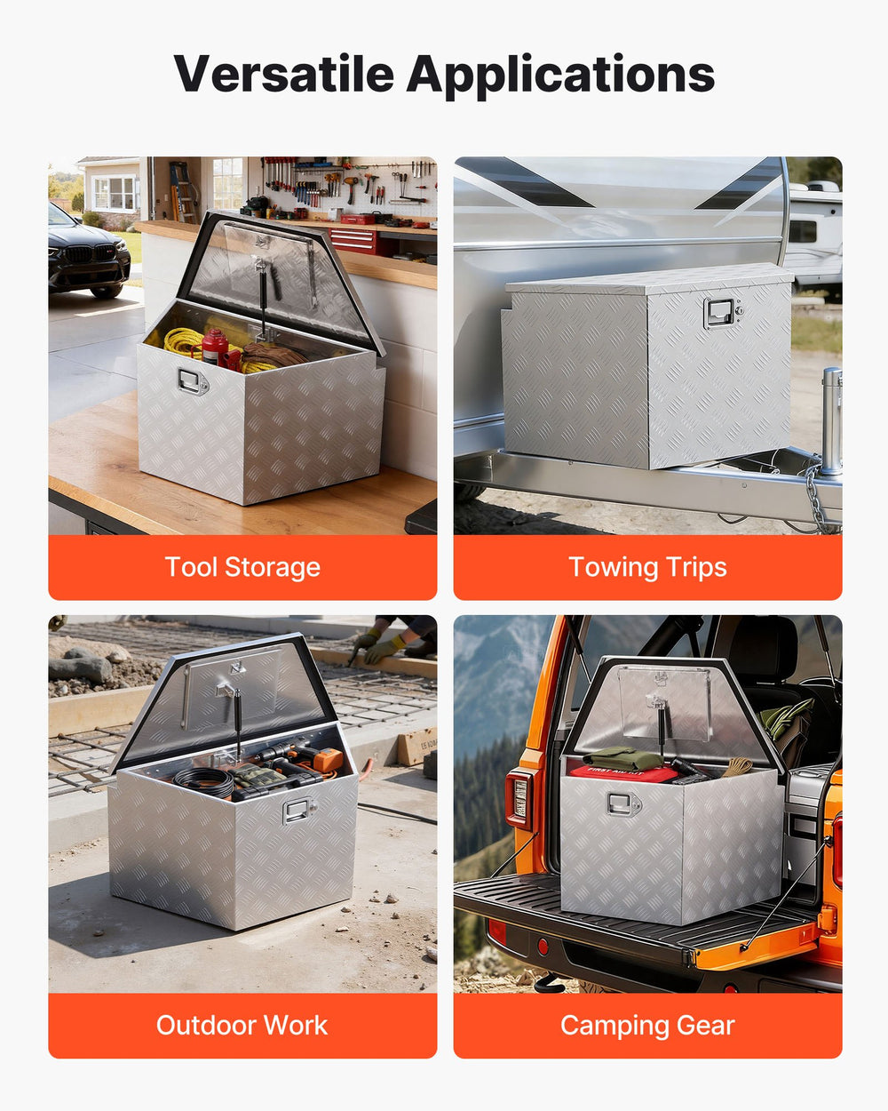 VEVOR Trailer Tongue Box, 33" x 19" x 18" Aluminum Trailer Tongue Tool Box, Heavy Duty Storage Organizer with Lock and Keys, Utility Tool Chest for Pickup Truck Bed, RV, SUV, Off-Road Vehicle, Silver