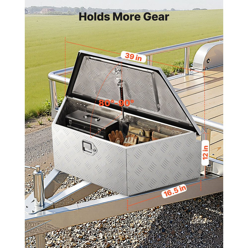 VEVOR Trailer Tongue Box, 39" x 16.5" x 12" Aluminum Trailer Tongue Tool Box, Heavy Duty Storage Organizer with Lock & Keys, Utility Tool Chest for Pickup Truck Bed, RV, SUV, Off-Road Vehicle, Silver
