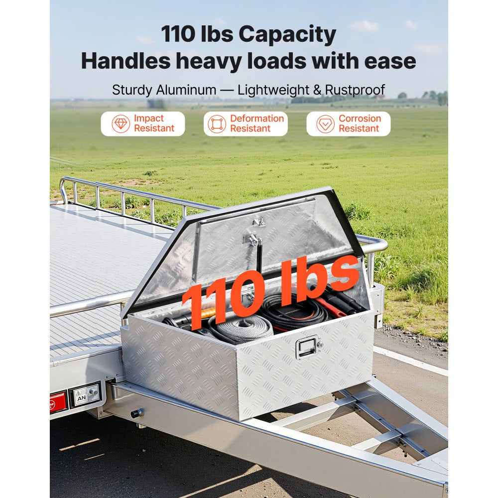 VEVOR Trailer Tongue Box, 39" x 16.5" x 12" Aluminum Trailer Tongue Tool Box, Heavy Duty Storage Organizer with Lock & Keys, Utility Tool Chest for Pickup Truck Bed, RV, SUV, Off-Road Vehicle, Silver