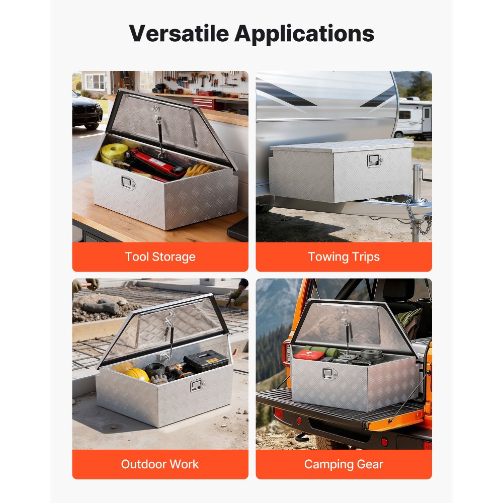 VEVOR Trailer Tongue Box, 39" x 16.5" x 12" Aluminum Trailer Tongue Tool Box, Heavy Duty Storage Organizer with Lock & Keys, Utility Tool Chest for Pickup Truck Bed, RV, SUV, Off-Road Vehicle, Silver