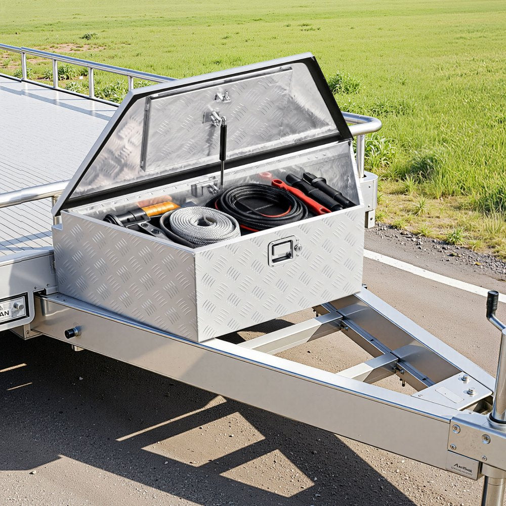 VEVOR Trailer Tongue Box, 39" x 16.5" x 12" Aluminum Trailer Tongue Tool Box, Heavy Duty Storage Organizer with Lock & Keys, Utility Tool Chest for Pickup Truck Bed, RV, SUV, Off-Road Vehicle, Silver