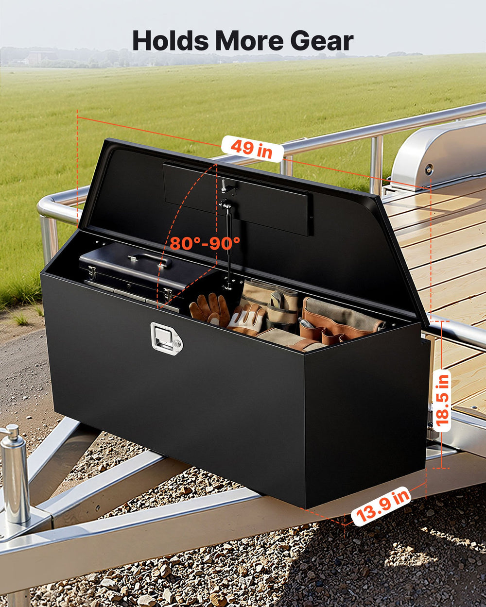 VEVOR Trailer Tongue Box, 49" x 13.9" x 18.5" Steel Trailer Tongue Tool Box, Heavy Duty Storage Organizer with Lock and Keys, Utility Tool Chest for Pickup Truck Bed, RV, SUV, Off-Road Vehicle, Black
