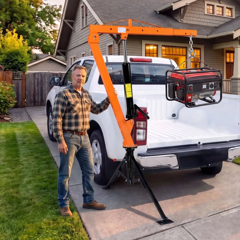 VEVOR Truck Crane, 1500 lbs Pickup Hitch Crane Trailer Hitch Mounted, Manual Hydraulic with 12T Hydraulic Jack, 360° Swivel Telescopic Boom, Foldable Truck Bed Jib for Machine Lumber Equipment Lifting