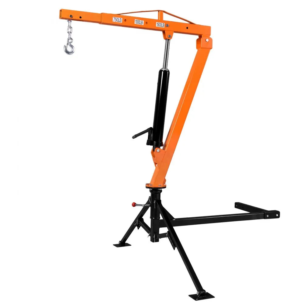 VEVOR Truck Crane, 1500 lbs Pickup Hitch Crane Trailer Hitch Mounted, Manual Hydraulic with 12T Hydraulic Jack, 360° Swivel Telescopic Boom, Foldable Truck Bed Jib for Machine Lumber Equipment Lifting