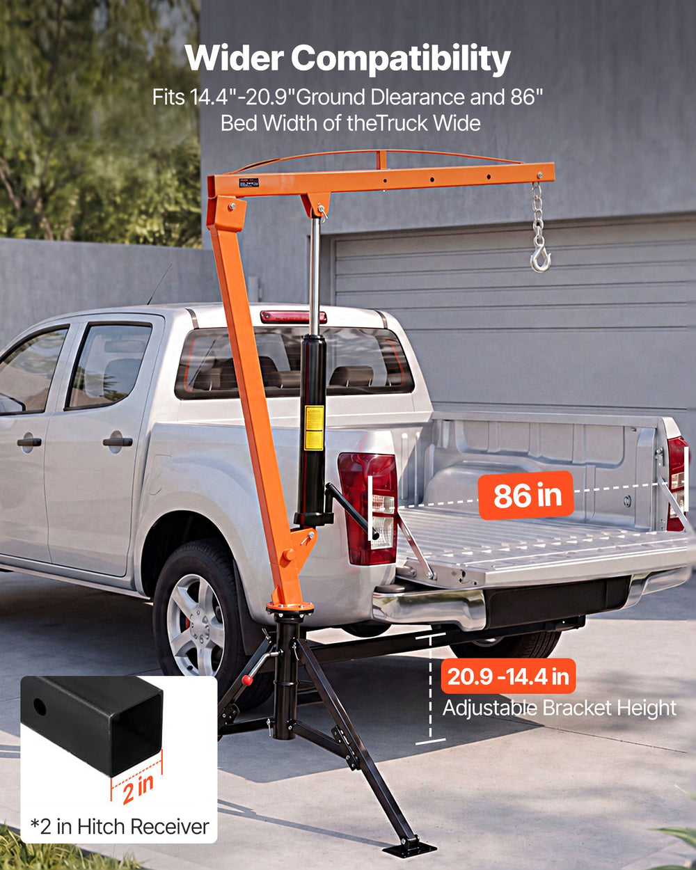 VEVOR Truck Crane, 1000 lbs Pickup Hitch Crane Trailer Hitch Mounted, Manual Hydraulic with 8T Hydraulic Jack, 360° Rotating Telescopic Boom,Foldable Truck Bed Jib for Machine Lumber Equipment Lifting