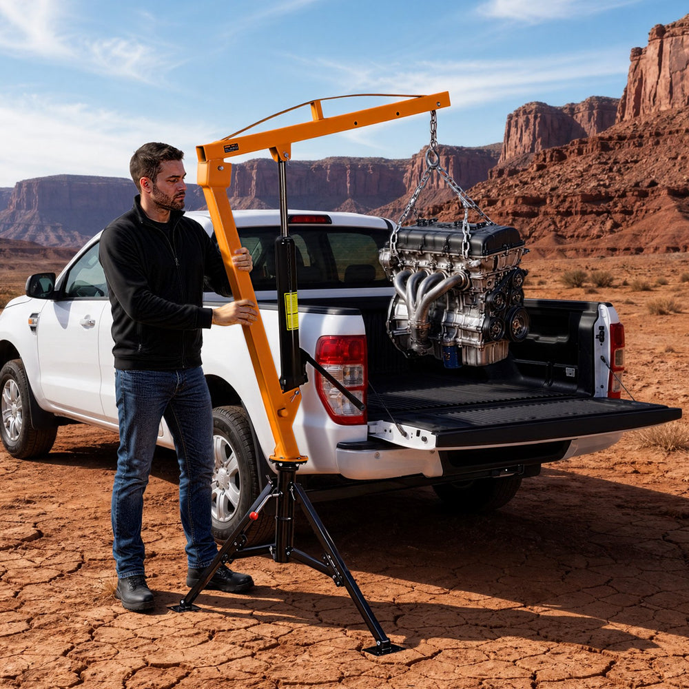 VEVOR Truck Crane, 1000 lbs Pickup Hitch Crane Trailer Hitch Mounted, Manual Hydraulic with 8T Hydraulic Jack, 360° Rotating Telescopic Boom,Foldable Truck Bed Jib for Machine Lumber Equipment Lifting
