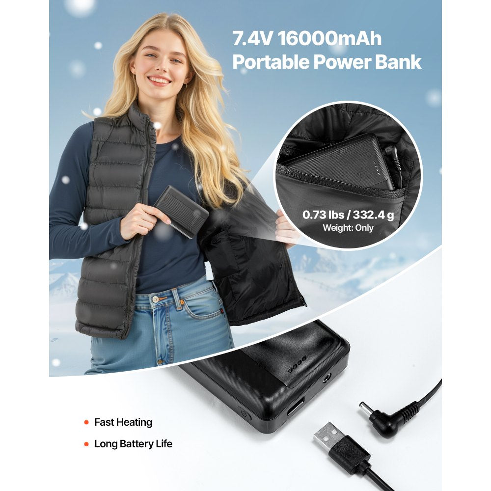 VEVOR Heated Vest, Women Electric Heating Vest with 16000 mAh Battery Pack, 8 Heating Zones Lightweight Rechargeable Winter-Vest with 3 Levels, for Outdoor Hiking Camping Fishing Skiing, Size S