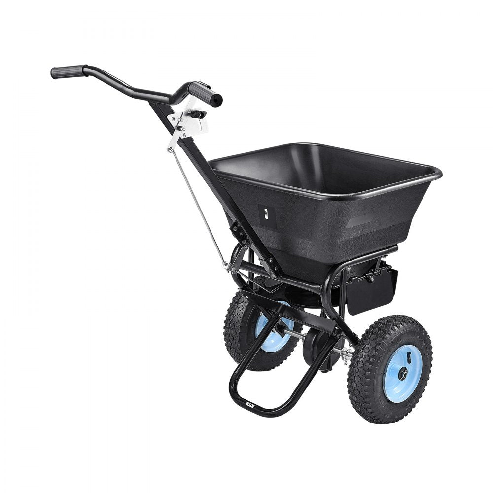 VEVOR Broadcast Spreader, 100LBS4Capacity, Walk-Behind Push Spreader, 0-9.8ft Spreading Width, 13 in All Terrain Pneumatic Tires, Lawn Spreaders with Hopper Grate, for Seed, Fertilizer, Salt, Ice Melt