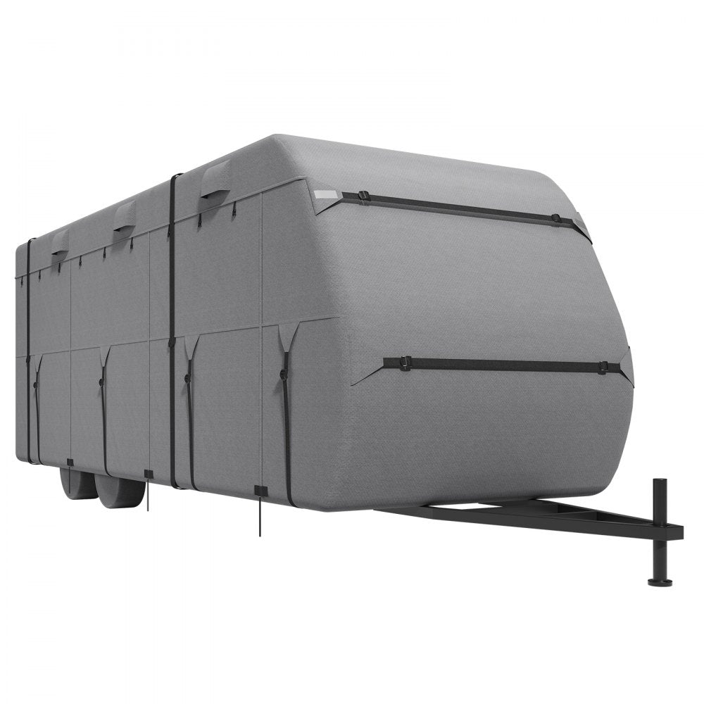 VEVOR Travel Trailer Cover, 22-24 ft RV Cover, 4-Layer Non-Woven Fabric Camper Cover, Waterproof, Windproof and Rip-Stop Class A RV Cover, with Storage Bag, Repair Patches, Straps and Tire Covers