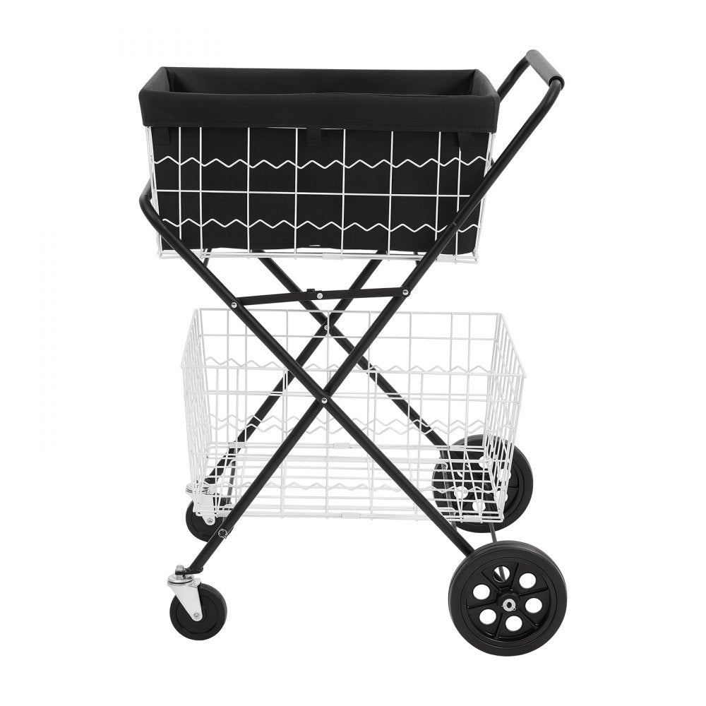 VEVOR Shopping Cart 2-Tier with Wheels Foldable for Grocery 88lbs Capacity, Heavy Duty Utility Cart with 2 Detachable Storage Baskets, 360° Rolling Swivel Wheels, for Groceries, Warehouse, Supermarket