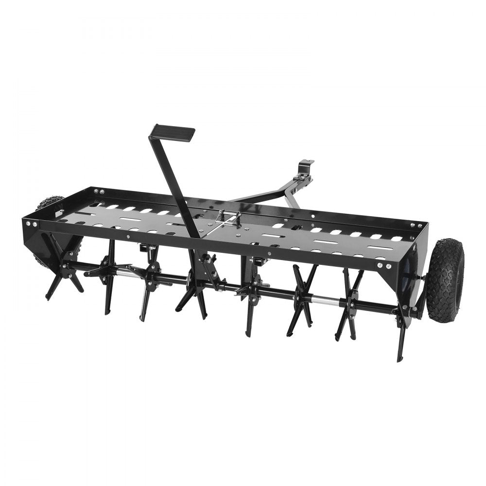 VEVOR Tow Behind Plug Aerator, 48 in Lawn Core Aerator Tool Universal Hitch, 150lbs Weight Capacity, Heavy Duty Pull Behind Spike Aerators with Tray & 10.6 in Wheels, for Farmland & Garden Tractors