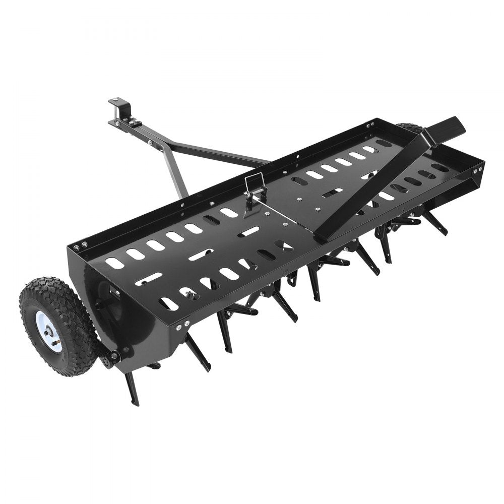 VEVOR Tow Behind Plug Aerator, 48 in Lawn Core Aerator Tool Universal Hitch, 150lbs Weight Capacity, Heavy Duty Pull Behind Spike Aerators with Tray & 10.6 in Wheels, for Farmland & Garden Tractors