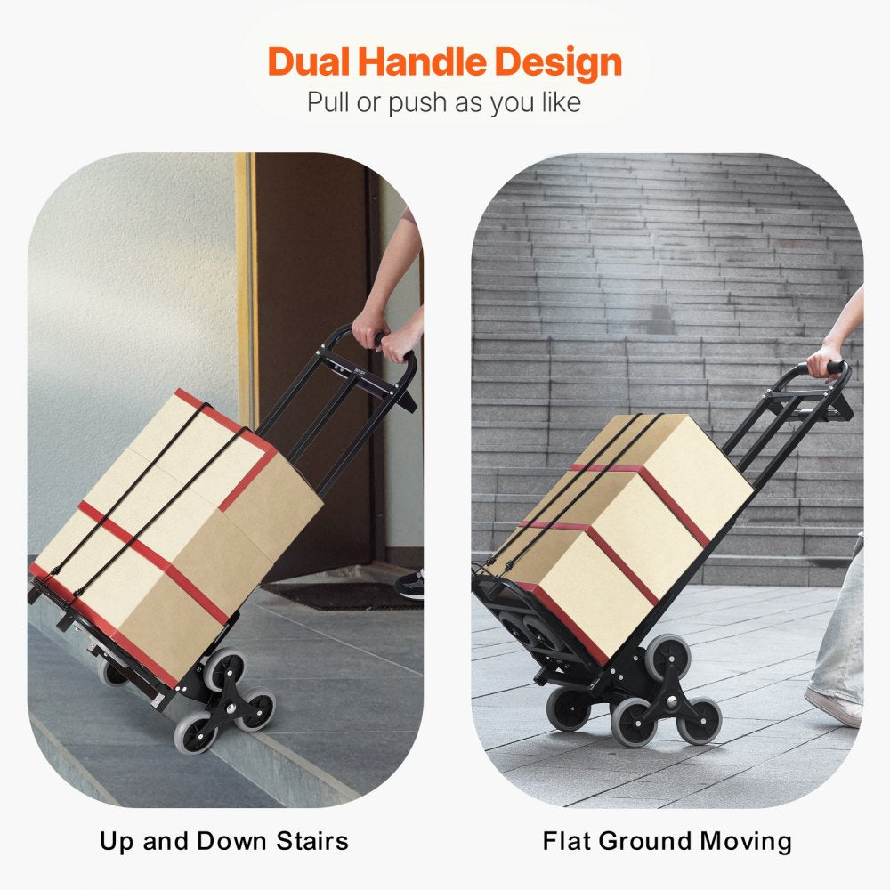 VEVOR Stair Climbing Cart, 460 lbs Capacity Stair Climber Hand Truck and Dolly, Heavy-Duty Folding Trolley Cart with Dual Handle, 6 Wheels & 2 Elastic Ropes for Home Office Shopping Moving Warehouse