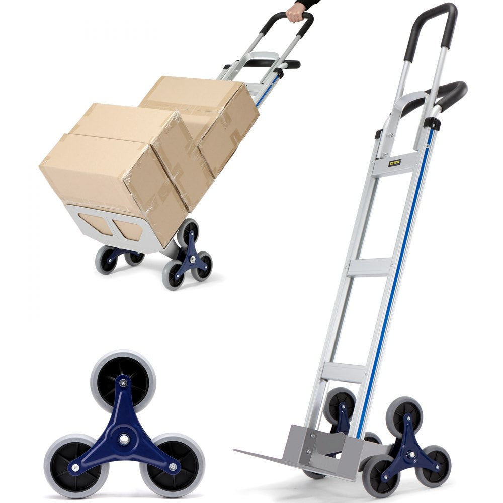 VEVOR Stair Climbing Cart, 550 lbs Load Capacity, Aluminum Hand Truck Dolly with Dual Handles, Integrated Frame & Nonslip Rubber Wheels, Multipurpose Stair Climber for Warehouse Shopping Airport