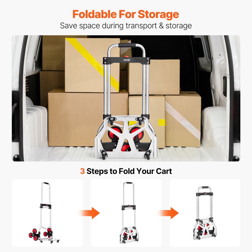 VEVOR Stair Climbing Cart, 260 lbs Capacity Stair Climber Hand Truck and Dolly, Heavy-Duty Folding Trolley Cart with Telescoping Handle, 10 Wheels & 2 Elastic Ropes for Home Shopping Moving Warehouse