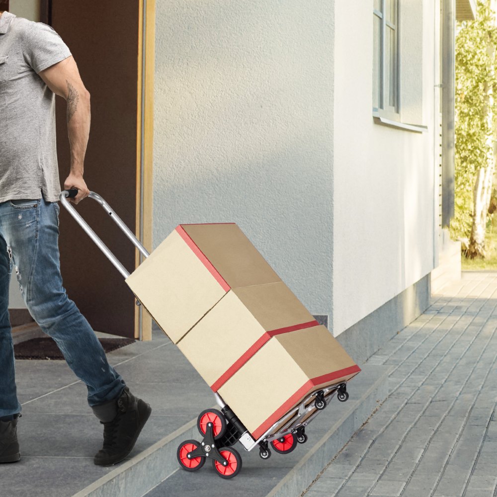 VEVOR Stair Climbing Cart, 260 lbs Capacity Stair Climber Hand Truck and Dolly, Heavy-Duty Folding Trolley Cart with Telescoping Handle, 10 Wheels & 2 Elastic Ropes for Home Shopping Moving Warehouse