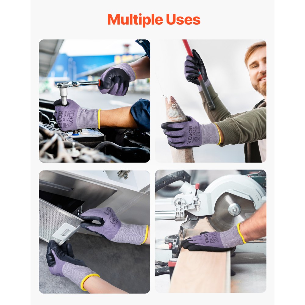 Work Gloves 12 Pairs Touch Screen Nitrile-Coated Garden Construction Gloves