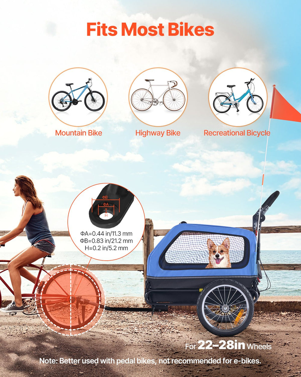 VEVOR Dog Bike Trailer, Supports up to 88 lbs, 2-in-1 Pet Stroller Cart Bicycle Carrier for Small & Large Dogs, Easy Folding Frame with Quick Release Wheel, Universal Bicycle Coupler, Internal Leash