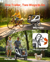 VEVOR Dog Bike Trailer, Supports up to 100 lbs, 2-in-1 Pet Stroller Cart Bicycle Carrier for Small & Large Dogs, Easy Folding Frame with Quick Release Wheel, Universal Bicycle Coupler, Internal Leash