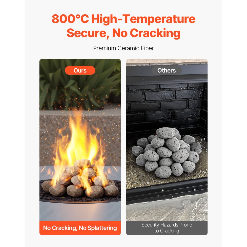 VEVOR Ceramic Fire Pebble Stones, 2-3 inch 30 Pcs Lava Rocks, Reusable Fire Pit Stones Indoor and Outdoor Use, Decorative Firepit Stone for Propane/Gas Fireplace, Stove, Courtyard, Camping