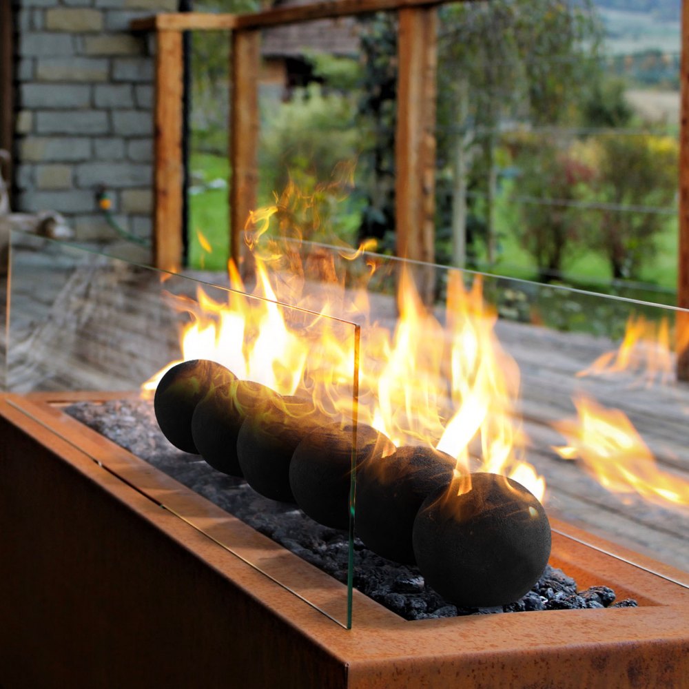 VEVOR Ceramic Fire Balls, 5 Inch 6 Pcs Round Fire Stones, Reusable Lava Rocks Indoor and Outdoor Use, Decorative Fire Pit Rocks for Propane/Gas Fireplace, Stove, Courtyard, Camping, Black